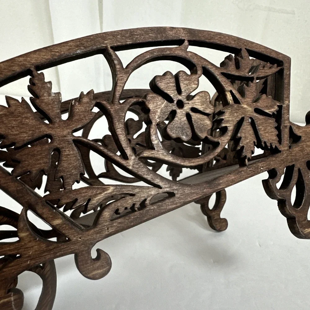 Hand Made Scrollwork Wooden Wheelbarrow Figurine 11